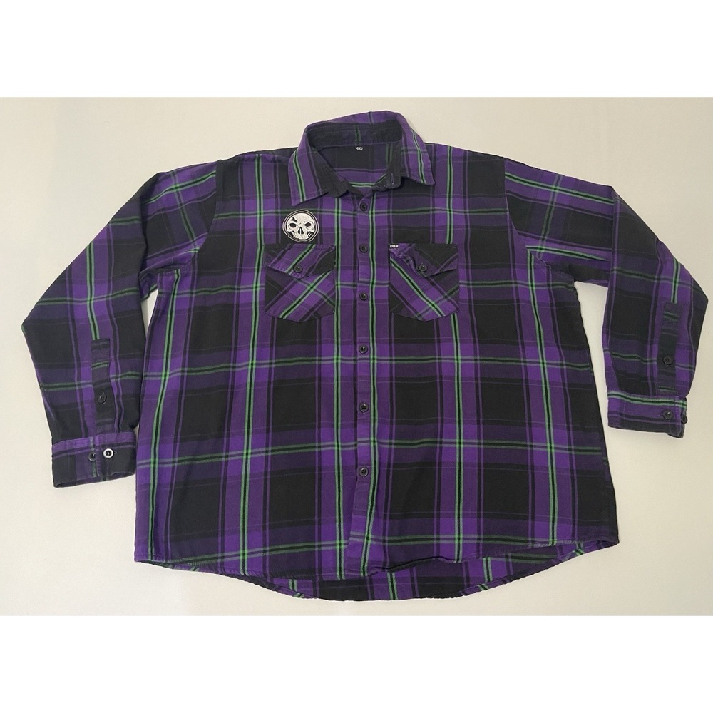 Demons Behind Me Mens Long Sleeve Button-Up Flannel Shirt Purple/Green Size 4XL‎